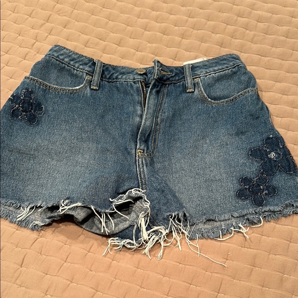 Denim Frayed Hem Women Shorts